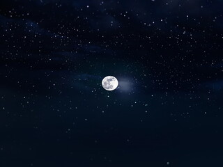 Wall Mural - full moon on dark blue starry sky milky way galaxy nebula nature landscape