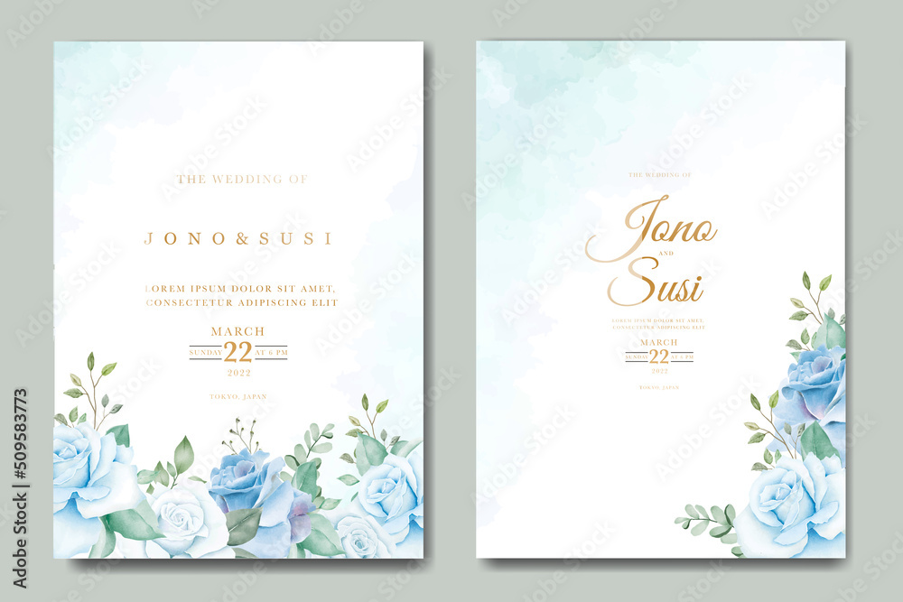 Navy blue Floral Wedding Invitation card Stock Vector | Adobe Stock