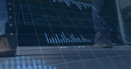 Poster - Animation of financial data and graphs over feet of diverse businesspeople