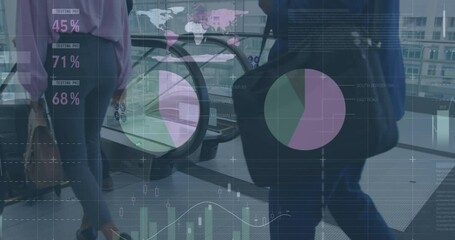 Poster - Animation of financial data and graphs over midsection of diverse businesspeople walking