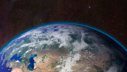 Fototapete - View of Earth from outer space with millions of stars around it.