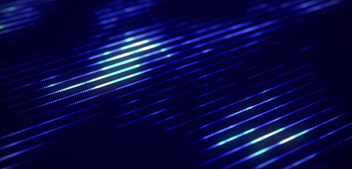 Leinwandbilder - Technology digital blue background with glowing perspective lines. Stripes of dots. Concept of matrix. 3d rendering