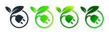 再生可能なエネルギーのプラグの葉っぱの省エネイメージ、ベクターアイコンイラスト素材緑色