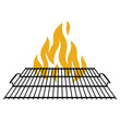 Illustration of steel grill grate with fire. Stylized kitchen and restaurant utensil.