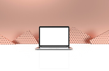 Wall Mural - Modern laptop  isolated on rose gold background. 3D Illustration.