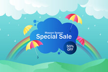 Monsoon Season Sale Background With Gradient Style.