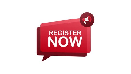 Aufkleber - megaphone label with register now. megaphone banner. web design. motion graphics . 4k