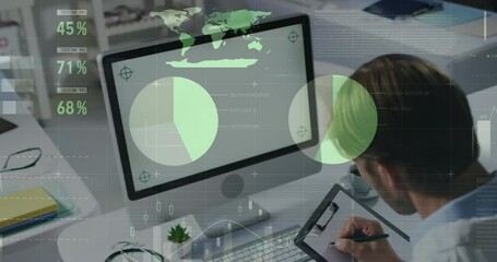Poster - Animation of data processing over caucasian businessman using computer