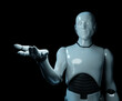 © monsitj - 3d illustration of cyber robot human extend hand to interact with something.