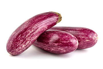 Purple striped eggplant, isolated on white background.