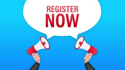 Aufkleber - megaphone label with register now. megaphone banner. web design. motion graphics . 4k