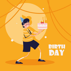 Sticker - male with birthday cake