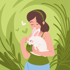 Poster - woman with cute bunny