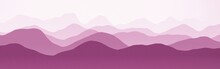 Design Pink Panorama Of Hills Ridges In Fog Digital Drawn Background Texture Illustration