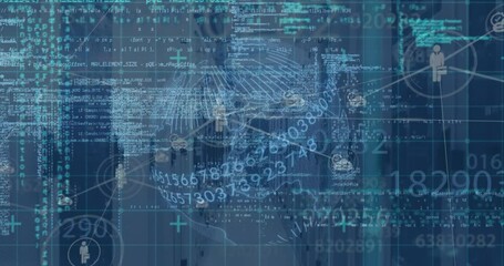 Poster - Animation of warning text and network of connections over blue background