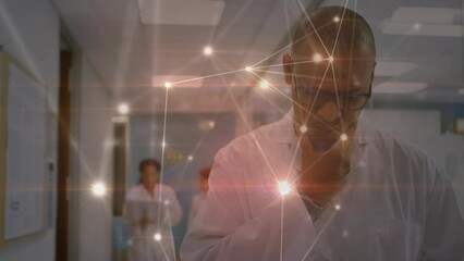 Poster - Animation of network of connections over biracial male doctor