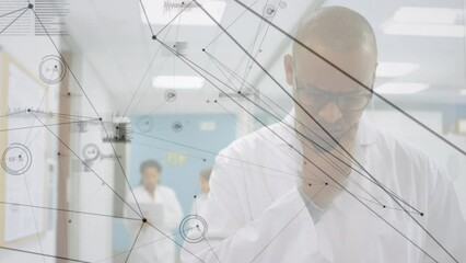 Poster - Animation of network of connections over biracial male doctor