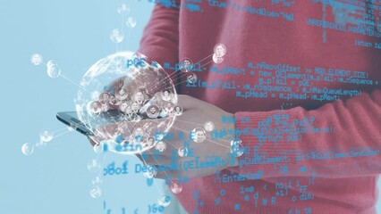Poster - Animation of globe and data processing over midsection of caucasian man using smartphone