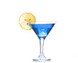 © splitov27 - Blue lagoon cocktail in martini glass with lemon slice isolated on white background
