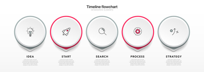 Poster - Timeline infographic design with 5 options or steps. Infographics for business concept. Can be used for presentations workflow layout, banner, process, diagram, flow chart, info graph, annual report.