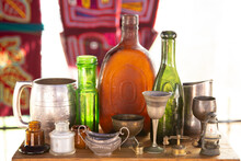 Group Of Several Antique Objects On Table