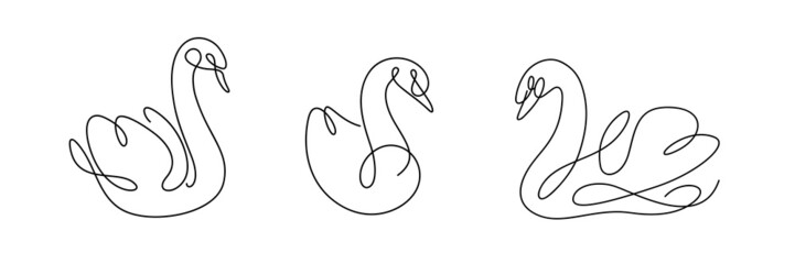 Wall Mural - Cute swan. One line vector illustration isolated on white background.