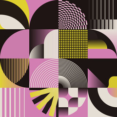 Aufkleber - postmodern aesthetics inspired vector graphic pattern made with abstract geometric shapes