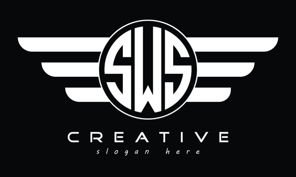 SWS three letter initial letter logo in circle with wings vector template.