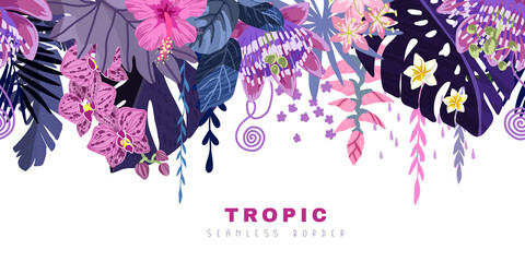 Sticker - Tropical seamless border, hand drawn vector art