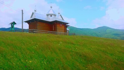 Poster - The swaying grasses at the mountain church, Carpathians, Verkhovyna, Ukraine