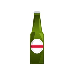 Green glass Beer bottle. Vector illustration in flat style isolated on white background.