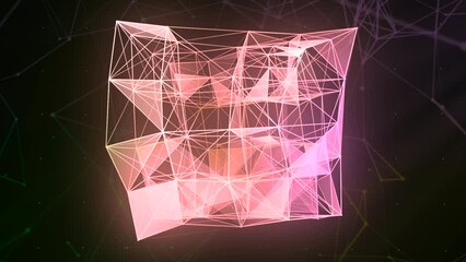 Poster - Transforming polygonal complex shape in digital space. Motion. Artificial Intelligence AI exploring science.