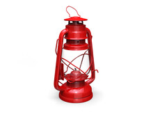 Vintage Red Oil Lantern Restored - Closeup View