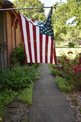 Sticker - American Flag on the Porch of a House