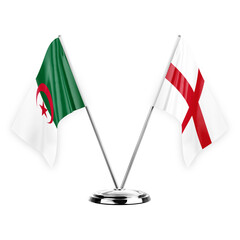 Wall Mural - Two table flags isolated on white background 3d illustration, algeria and england