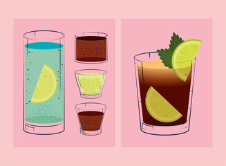 Sticker - set of cocktails beverage