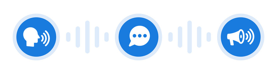 Poster - Speak icon vector button. Chat speech and talk symbol illustration