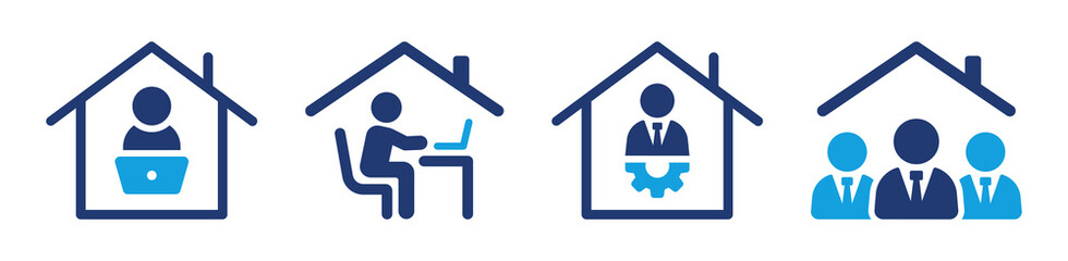 Fototapete - Work at home vector icon set. Remote job for employee or freelance in a house office symbol.
