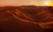 Sand Dunes Sahara Desert At Sunset