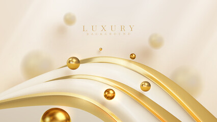 Wall Mural - Luxury background with golden curve line element with ball decoration and blur effect and glitter light.