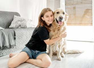 Sticker - Girl with golden retriever dog