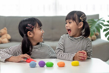 Asian Kids Play With Clay Molding Shapes, Learning Through Play