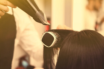 Wall Mural - Professional male hairdresser working with client in salon