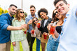 © GiuseppeElioCammarat - Young people taking selfie photos in park drinking coctail -  group happy friends having fun toasting with cocktails – gathered for party in club