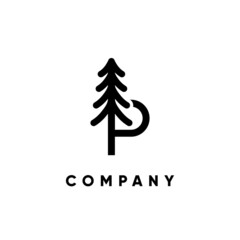 Wall Mural - Letter P Pine Tree Logo Design Vertor Icon Graphic Emblem Illustration