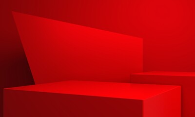 Wall Mural - 3d rendering of red abstract geometric background. scene for advertising, technology, showcase, bann