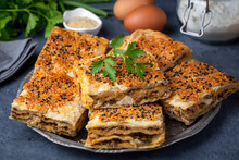 Traditional Delicious Turkish Cuisine, Turkish Food; Handmade Mince Pie, Turkish Name; Kayseri Tandir Boregi, Tandir Boregi Or Tava Boregi
