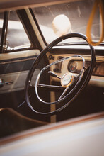 Steering Wheel Of An Classic Car