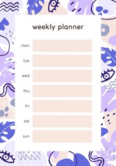 Poster - Weekly planners page template. Daily plan, schedule for week. Organizers paper design with list from Monday till Sunday, timetable background in minimalist style. Flat graphic vector illustration