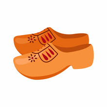 Dutch Wooden Shoes, Klomp. Holland Clogs, Cartoon Vector Illustration